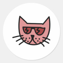 Gato dos desenhos animados que veste óculos de sol adesivo redondo