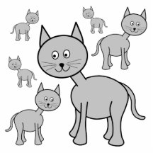 Gatos cinzentos bonitos. Desenhos animados do gato Foto Escultura