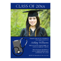 Graduação azul médica da foto da escola de cuidado convites personalizado