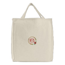 Grinalda com flores, pássaro e monograma bolsa bordada
