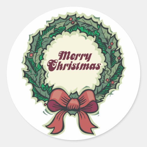 Grinalda do Feliz Natal Adesivos Em Formato Redondos