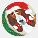 Grinalda do Natal de Basset Hound Adesivos Em Formato Redondos