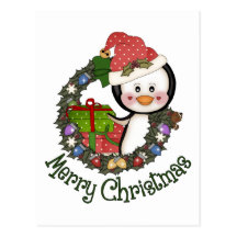 Grinaldas adoráveis do pinguim do feriado do Natal Cartões Postais