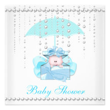 Guarda-chuva Pearl White dos azuis bebés do menino Convite Personalizado