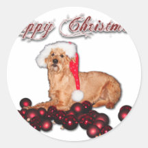 Happy Christmas “Terrier Irlandesa " Adesivos Redondos