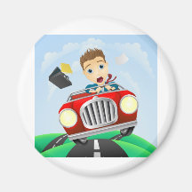 Homem de negócios novo que conduz o carro clássico imãs