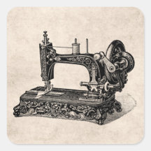 Ilustração da máquina de costura dos 1800s do vint adesivo em forma quadrada