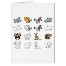 Ilustrações do animal selvagem dos desenhos animad cartões