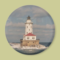 Ímã redondo do farol do Lago Michigan imans