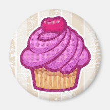 Ímã retro do cupcake no rosa imã de geladeira
