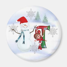 Ímã T do Natal do monograma Imãs De Refrigerador