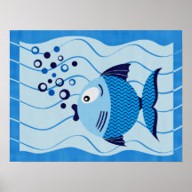 Impressão azul das canvas da composição dos peixes