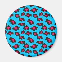 Impressão azul de néon do leopardo imãs