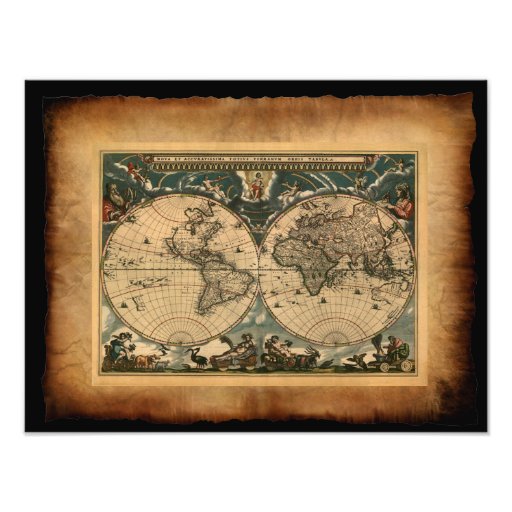Impressão da arte do mapa de Velho Mundo Impressão Fotográficas