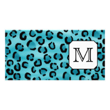 Impressão do leopardo da cerceta, monograma feito  cartoes com fotos personalizados
