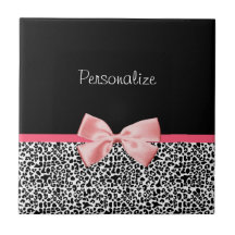 Impressão na moda do leopardo e fita cor-de-rosa c azulejos de cerâmica 