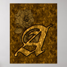 Inicial Monogrammed um poster da peônia do ouro