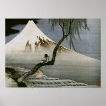 Japonês do vintage do menino e do Monte Fuji de Ho Posteres