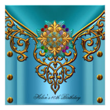 Jóia azul do ouro da cerceta do partido de anivers convites personalizado
