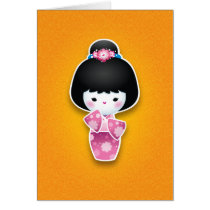 Kawaii Kokeshi (rosa) postais