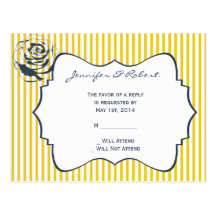 Listra amarela azul moderna que Wedding RSVP Cartao Postal
