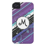 Listras Moderno-Retros roxas e azuis com monograma iPhone 4 Capas