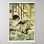Livros ilustrados no poster azul da beira do inver