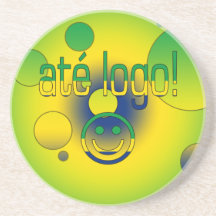 Logotipo de Até! A bandeira de Brasil colore o pop Porta Copo