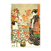 Luta de Sumo - direito do Diptych 1818 da Lua chei Impressão De Canvas Envolvidas