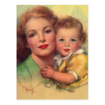 Mãe do vintage e retrato da criança cartão postal