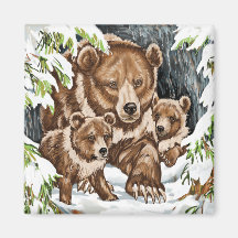 Mãe e Cubs do urso de urso no inverno Imã