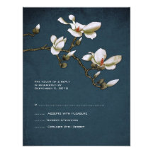 Magnólia azul e branca que Wedding RSVP Convite Personalizado