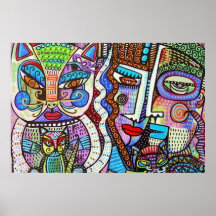 Mama branco Gato & gatinhos de Talavera Posteres