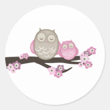Mama Coruja & etiquetas do bebê {rosa} | Adesivos Em Formato Redondos
