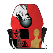 manga japão do desenho da menina & do menino bolsas mensageiro