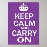 Mantenha a calma e continue o poster roxo
