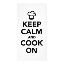Mantenha a calma e cozinhe-a sobre cartões com fotos