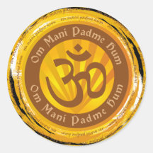 Mantra tibetana com símbolo de Aum Adesivos Em Formato Redondos