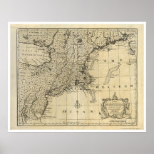 Mapa 1747 de Nova Inglaterra New-jersey New York Pôsteres