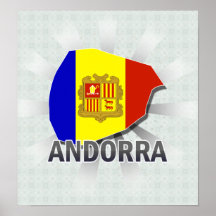 Mapa 2,0 da bandeira de Andorra Pôsteres