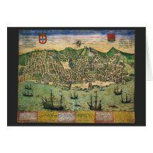 Mapa antigo do vintage; Plano de cidade de Lisboa, Cartões