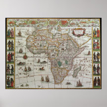 Mapa de Velho Mundo antigo de África, C. 1635 Impressão