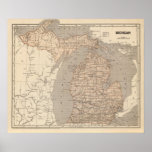Mapa do atlas de Michigan Pôsteres
