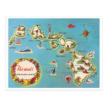 Mapa do Hawaiian do vintage Cartao Postal