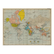 Mapa do mundo do vintage cartões postais