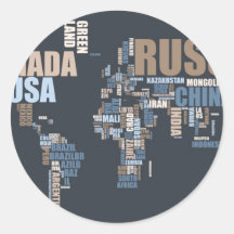 Mapa do mundo nas palavras adesivos redondos