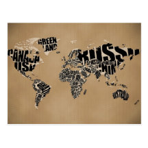 Mapa do mundo tipográfico cartoes postais