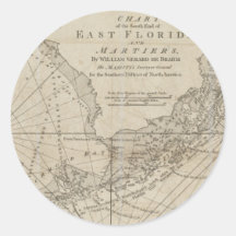 Mapa do vintage das chaves de Florida (1771) Adesivos Em Formato Redondos