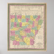 Mapa do vintage de Arkansas (1853) Impressão