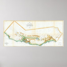 Mapa do vintage de Califórnia (1854) Impressão